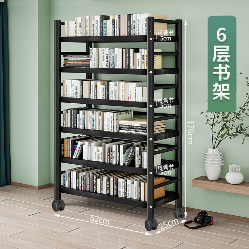 简易落地书架宿舍厨房多层浴室客厅家用置物架学生滑轮铁艺移动厂