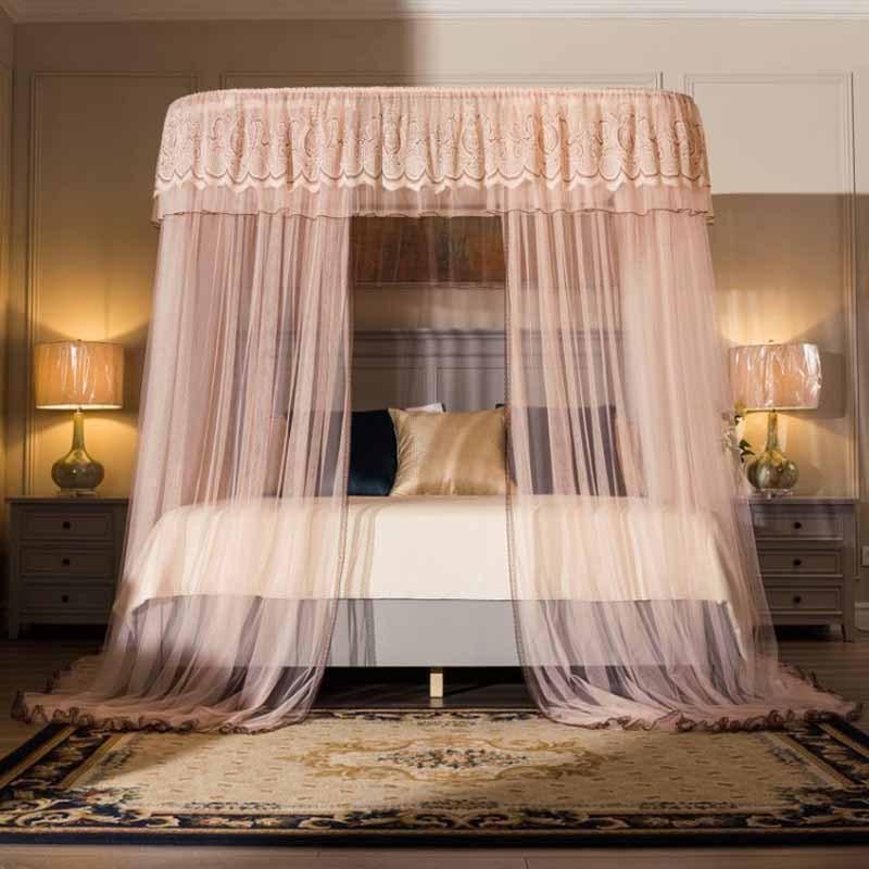 正顺床导轨蚊帐家用公主风加厚加密1.5m2米床1.8u型支架纹账