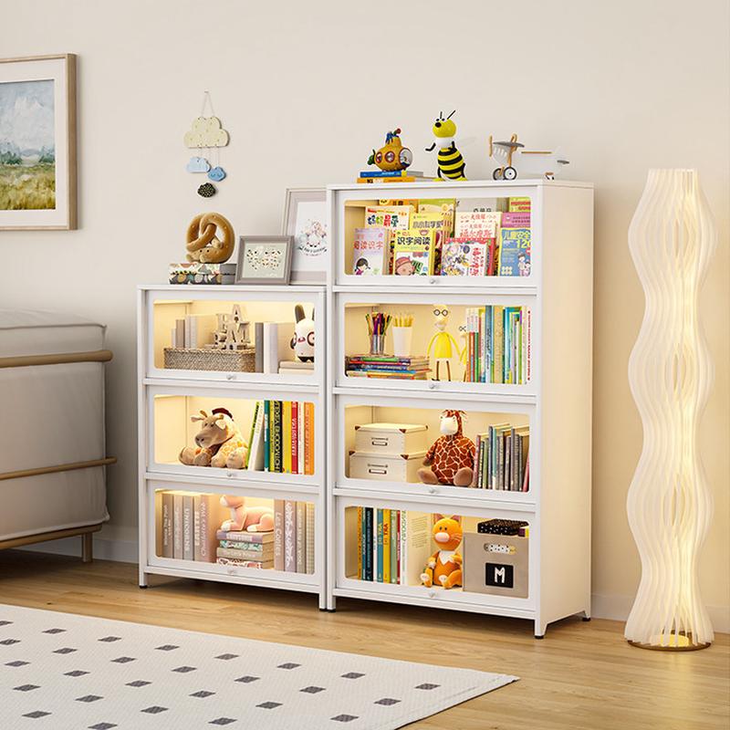 热销家用翻盖书柜带门防尘书架玻璃展示柜钢制储物柜收纳柜落地置