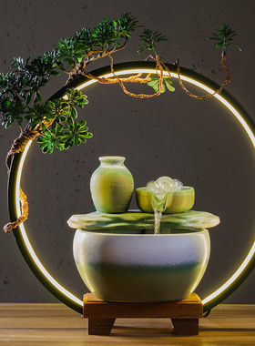 流水摆件循环水办公室桌面小型鱼缸开业客厅装饰喷泉送礼前台