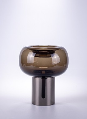 轻奢艺术创意玻璃花瓶铁框圆筒软装插花瓶餐桌底座饰品摆件花器