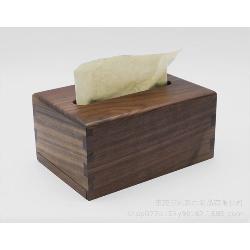 客厅实木纸巾盒北美批发抽纸盒胡桃木高档复古抽纸盒厂家黑胡桃木