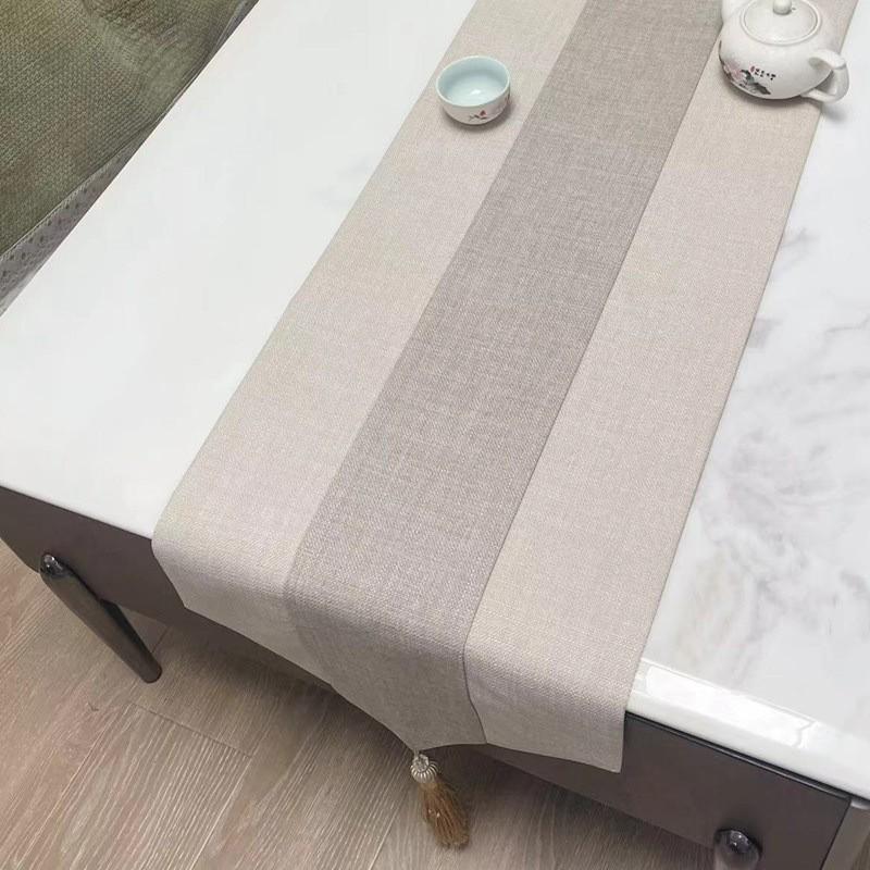 复古布艺中式桌旗现代简约拼色棉麻流苏长桌布茶几节日茶台装饰巾