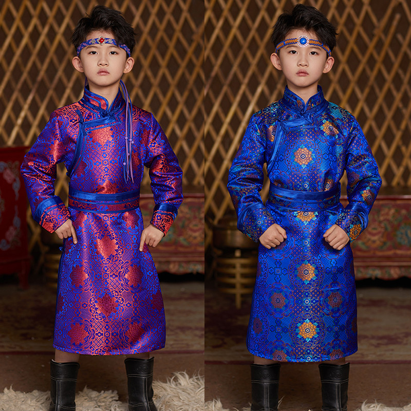 蒙古族儿童男童蒙古袍民族服装长袍幼儿园蒙古舞舞蹈服