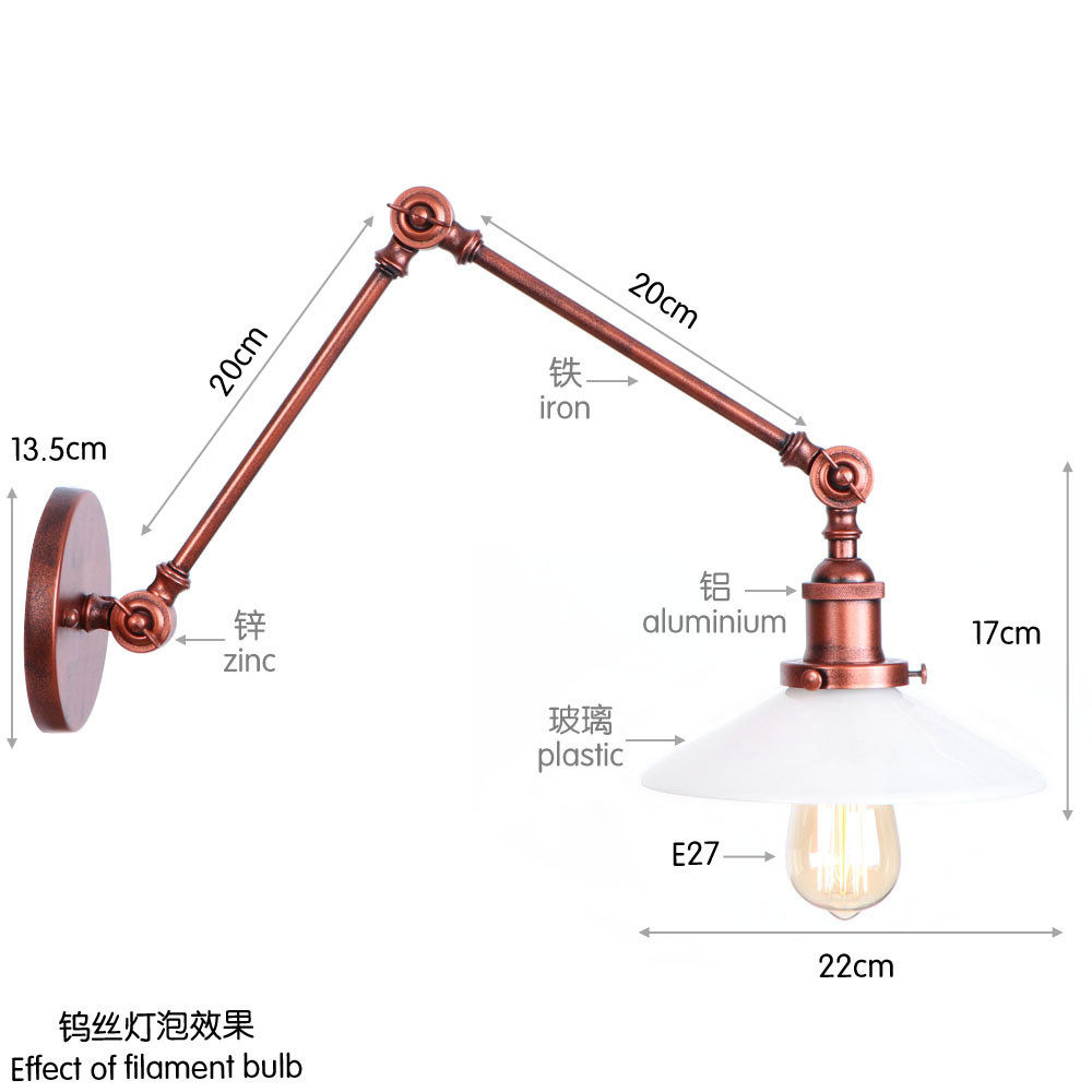 走廊复古工业风过道楼梯loft酒吧简约创意餐厅酒吧长臂铁锈色壁灯
