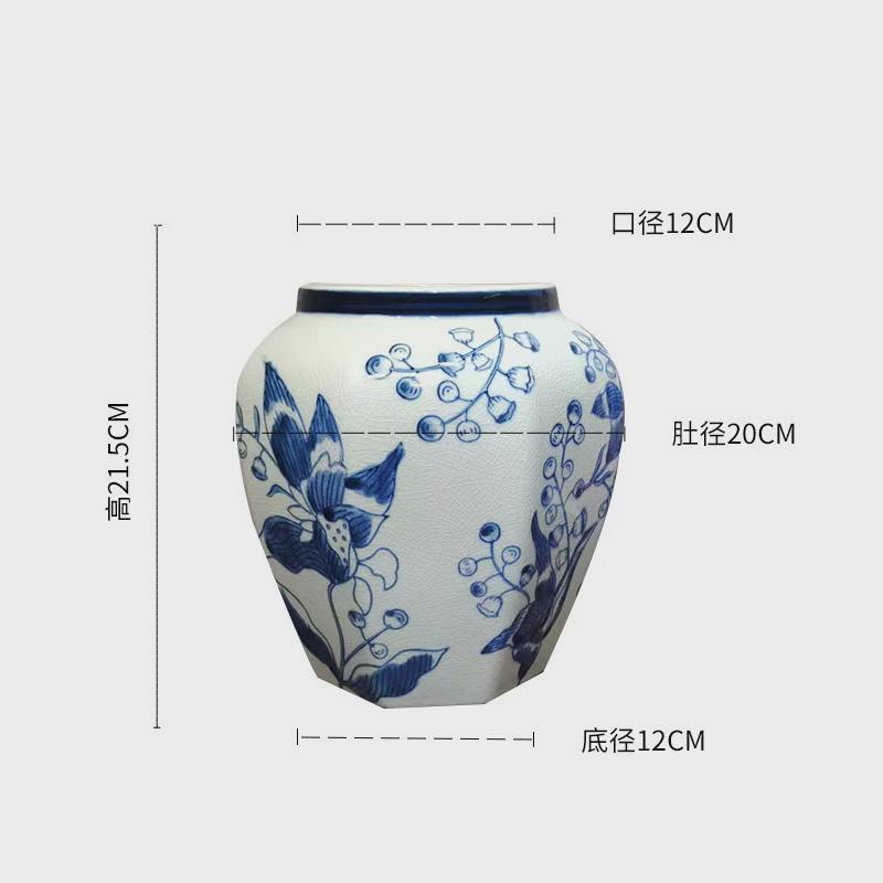 装饰品中式仿古青花陶瓷八角罐陶瓷花瓶客厅景德镇陶瓷摆件花瓶