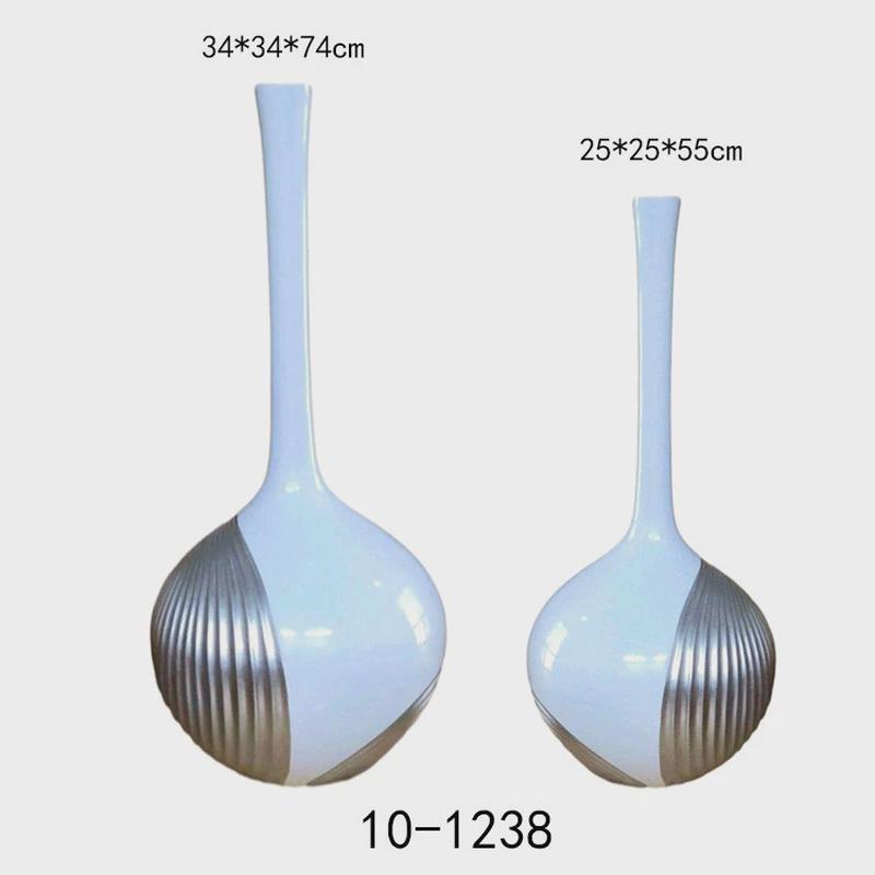 创意ins长颈酒店花瓶商场树脂客厅花插艺术摆件条纹细口大花瓶