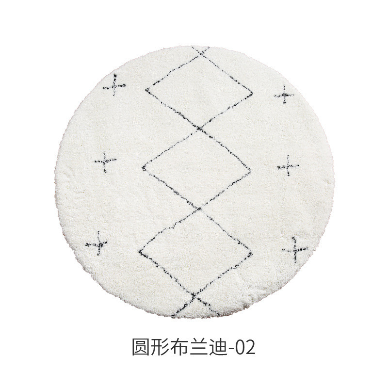 客厅地毯黑白线条北欧简约毯长绒茶几毯摩洛哥卧室床边圆ins
