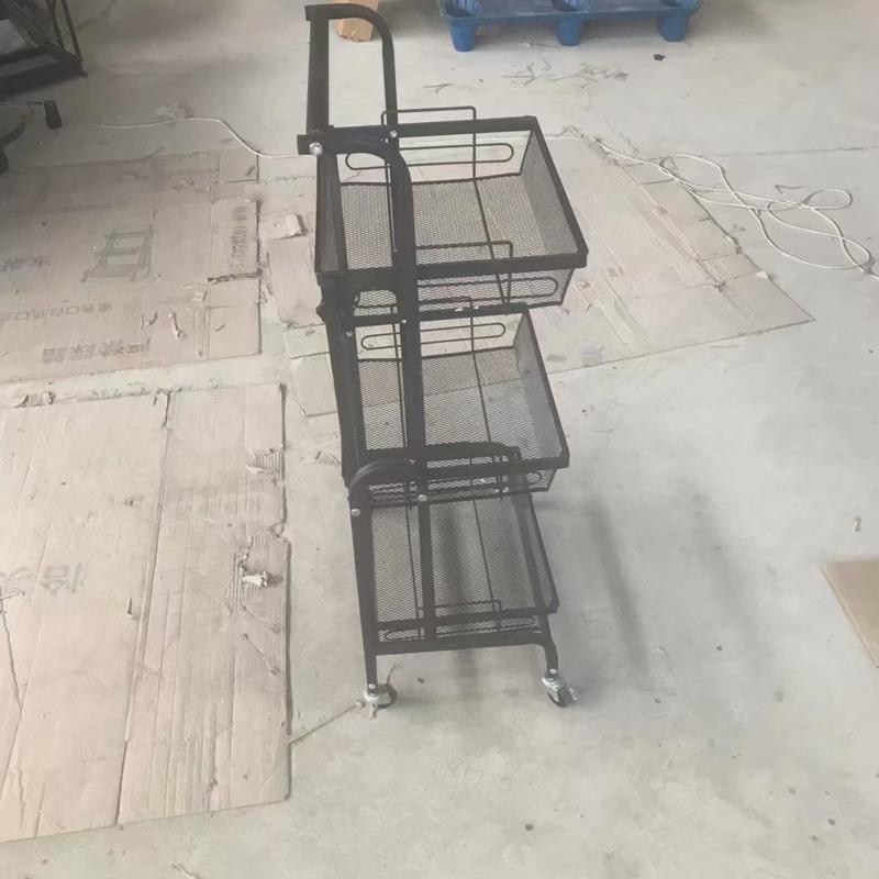 可置物折叠置物架落地三层旋转小推车厨房平行架手推车移动收纳架