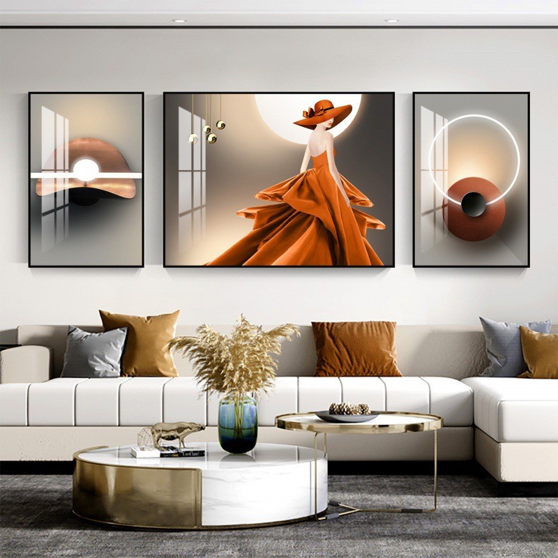 客厅装饰画现代轻奢创意组合画沙发背景墙挂画时尚人物三联画个性