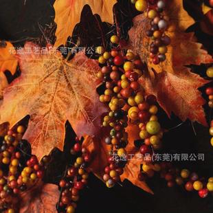 卧室墙壁感恩节万圣节森系南瓜绿植门饰 花逸枫叶花环挂饰背景秋季