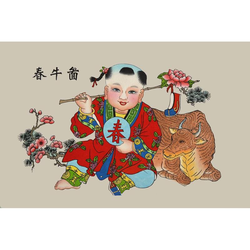 7oxw杨柳青年画娃娃连年有余宣纸手绘出国礼品特色中国风礼品四季