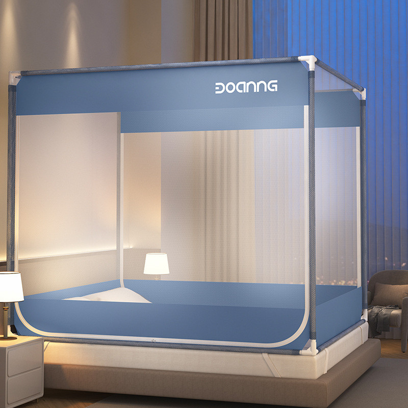 夏季新款儿童防摔高级方顶拉链坐床式蚊帐加高1.8双开门烤漆支架