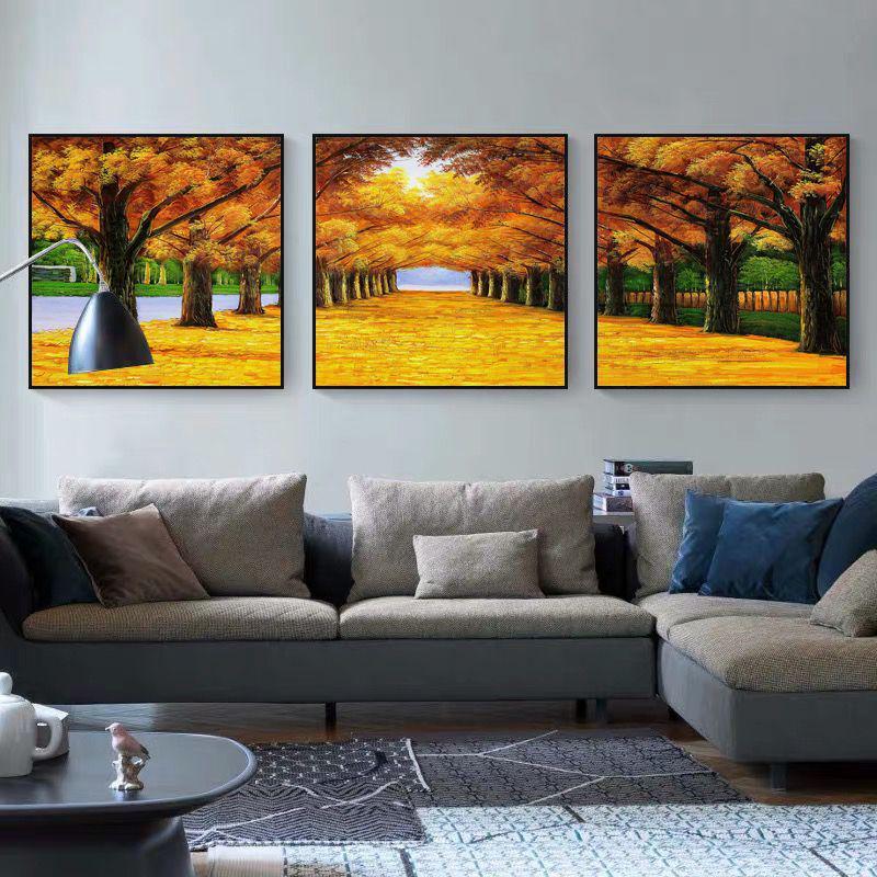 客厅新中式山水画免打孔三联有框装饰画挂画壁画沙发背景现代简约