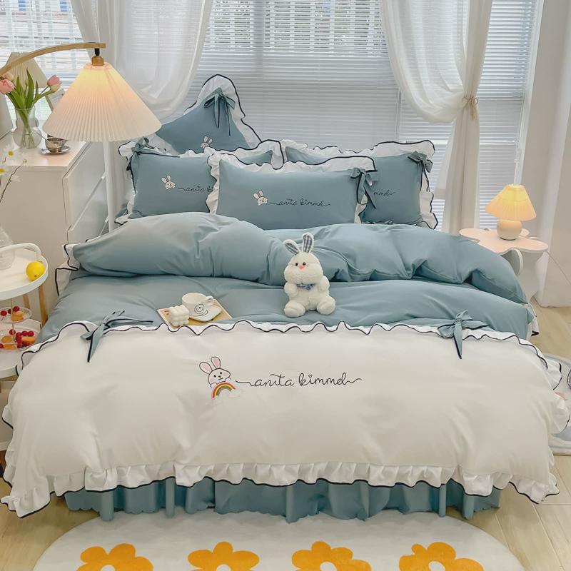 韩式韩版花边磨毛四件套公主风刺绣床单床裙被套直播代发套件