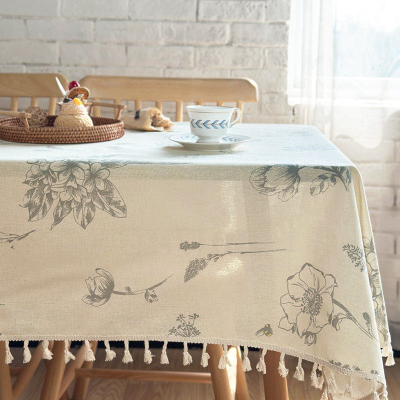 法式复古餐桌布水墨印花卉圆桌茶几ins民宿咖啡厅清新野餐露营