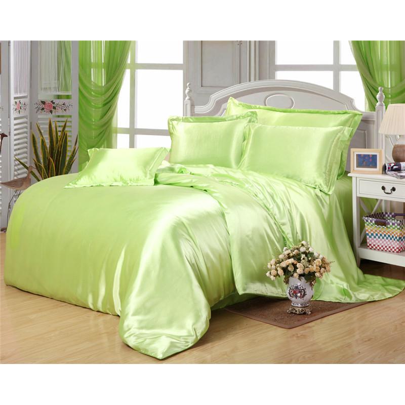 床单被套仿桑蚕丝纯色贡缎天丝仿仿双人仿丝绸红色婚庆四件套