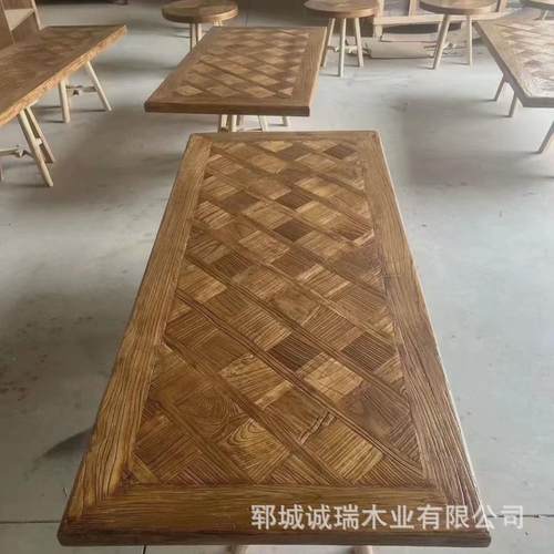 北方实木风化拼花桌禅意办公茶台桌面板长方形大板桌子老榆木餐桌