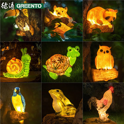 led户外景观发光小动物灯草坪仿真猫头鹰大嘴鸟鹦鹉变色龙挂树灯
