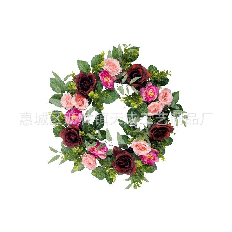 美式仿真玫瑰绢花花环家居门饰花圈壁挂婚庆假花花环装饰品