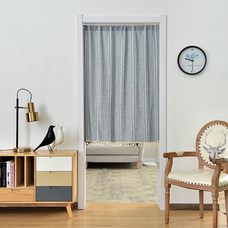 门帘半帘日系加厚棉麻短帘免打孔隔断帘布艺家用门帘厨房进卧室