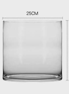 大花瓶大口径玻璃花瓶透明宽口广口敞口大口阔款高口