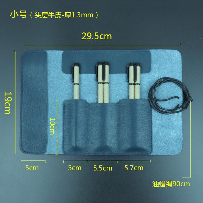 手工头层牛皮卷帘笔袋 钢笔 签字笔铅笔毛笔大容量真皮保护袋邮