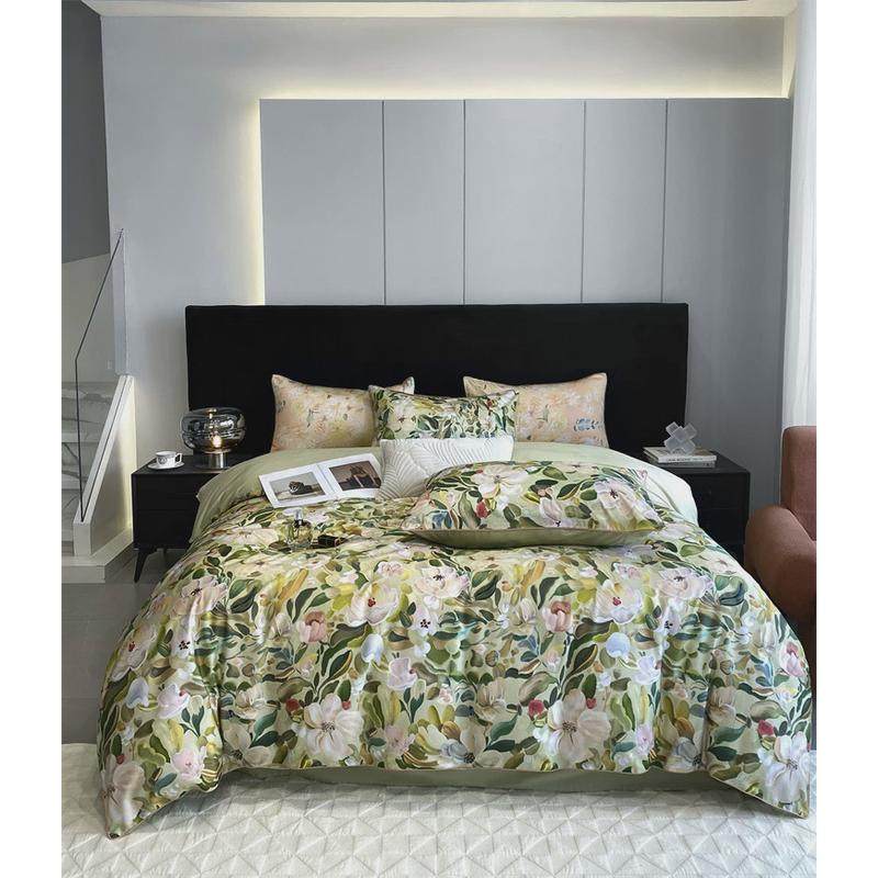 复古风四季款100s长绒棉贡缎四件套床单被套数码印花亲肤全棉床品