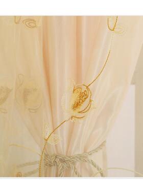 58c1紫色绣花窗帘布料田园韩式双层客厅定制卧室阳台窗纱帘装饰