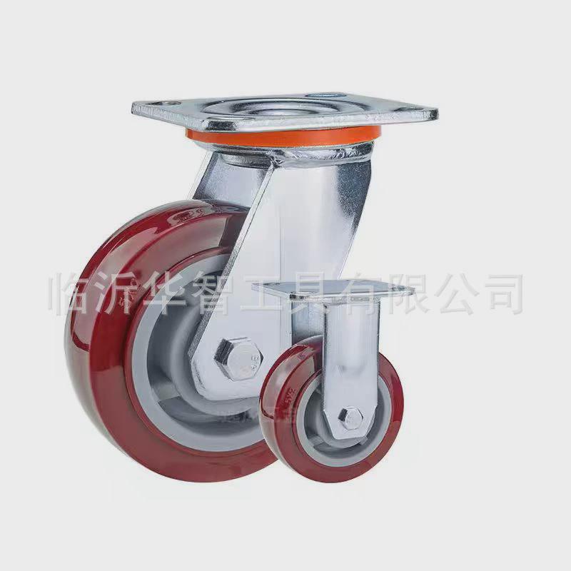 万向直销重型聚氨酯脚轮4寸5寸6寸8寸推车平板车枣红pvc工厂轮子
