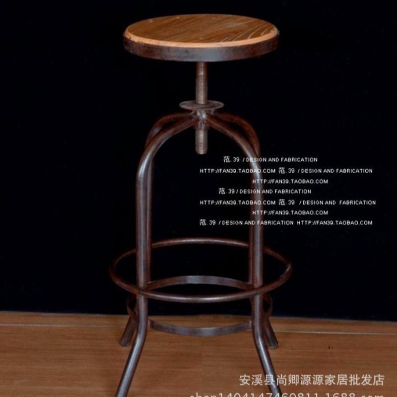 美式乡村铁艺实木酒吧椅吧台椅防锈椅凳做旧可旋转升降吧复古