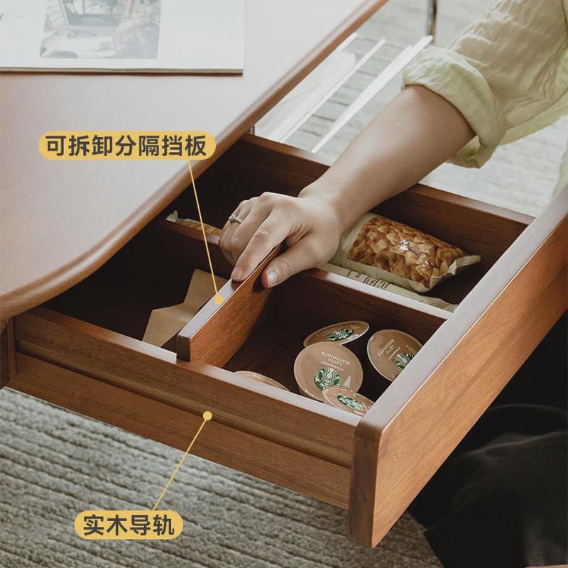 北欧实木茶几家用小户型不锈钢茶桌中古风客厅带抽屉沙发边几