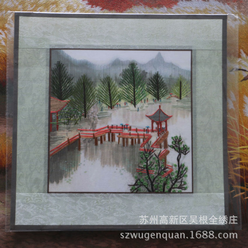 苏绣挂画客厅书房装饰画手工刺绣家居礼品软裱画水乡厂家生产