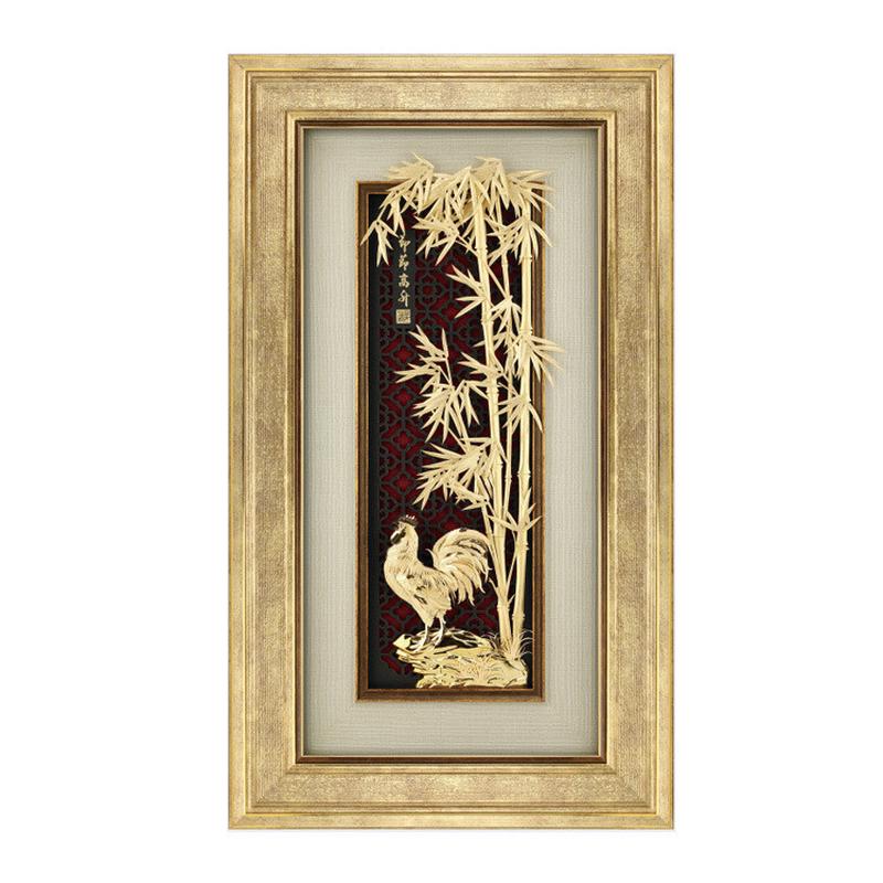 富贵金箔画立体金孔雀一帆风顺节节高升装饰画送朋友开业乔迁礼品