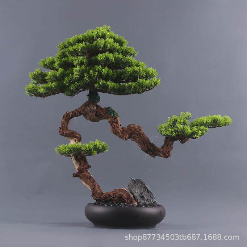 新中式仿真迎客松盆景大摆件客厅玄关电视柜摆设花架茶几桌面装饰,家居饰品,仿真花/假花,淘宝优惠券,粉丝福利购,淘宝优惠卷