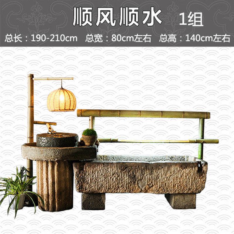 老石槽流水摆件户外庭院石缸景观旧石头鱼缸花盆猪槽阳台水景组合