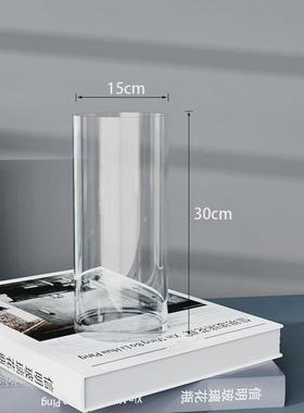特大号透明玻璃摆件客厅干花水培插花高圆柱直筒北欧款富贵竹花瓶