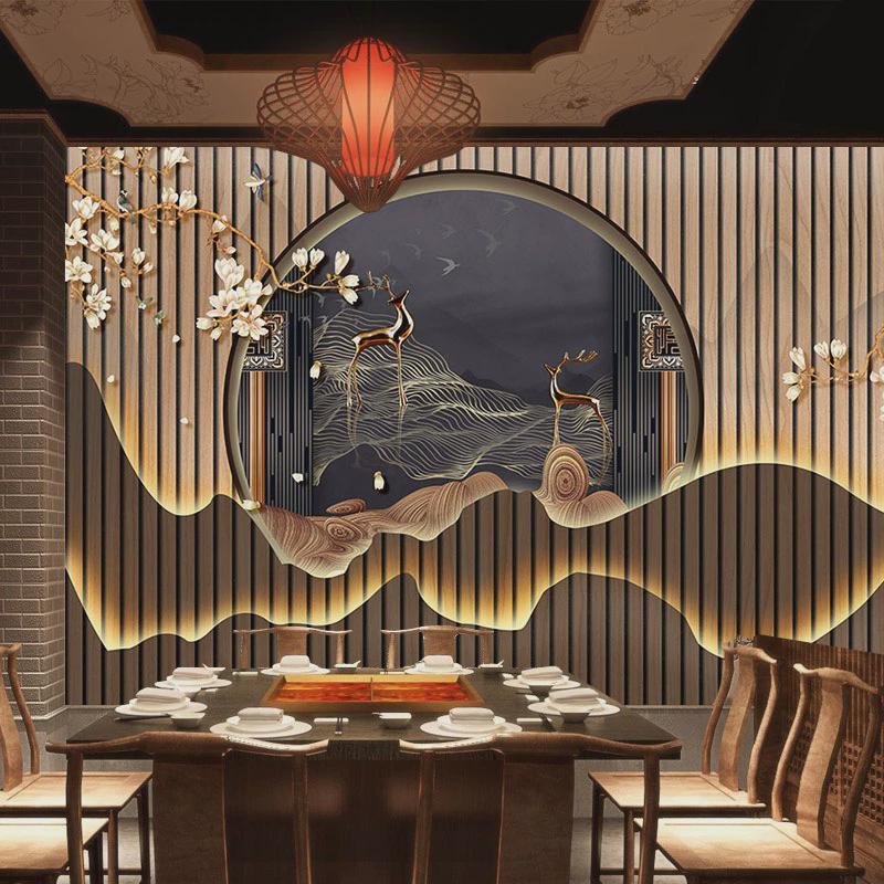 3d立体背景墙墙纸中国风山水客厅壁画茶室直播新中式酒店装饰壁纸图片