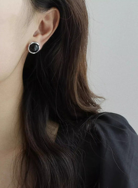 推荐不规则黑色滴油耳钉女复古气质轻奢高级感耳环小众耳饰无耳洞