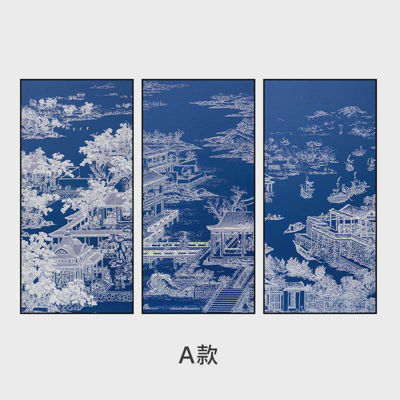 新中式客厅沙发背景墙装饰画肌理浮雕实物画玄关挂画风景三联画