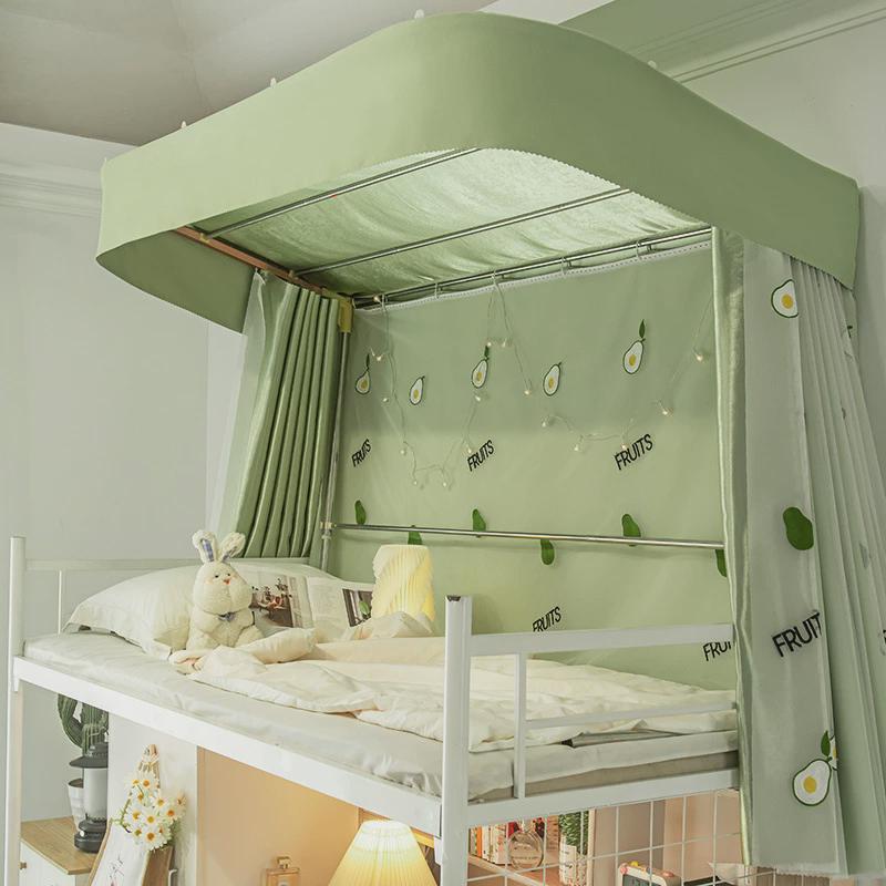 学生宿舍u型下铺道床帘上铺遮光寝室双轨女绿色遮光帘蚊帐一体式
