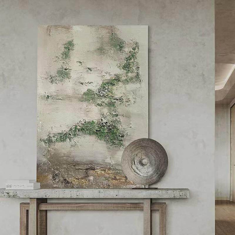 纯手绘隐士油画客厅玄关装饰画中式抽象简约油画现代肌理油画落地