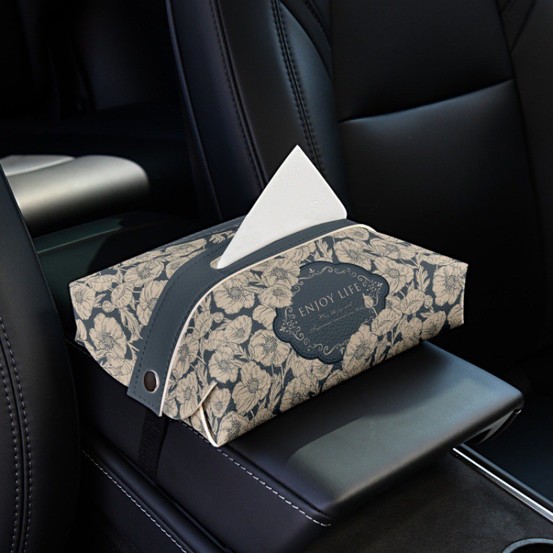 古典椅背车载纸巾盒汽车创意花卉纸巾包车内扶手箱多功能盒