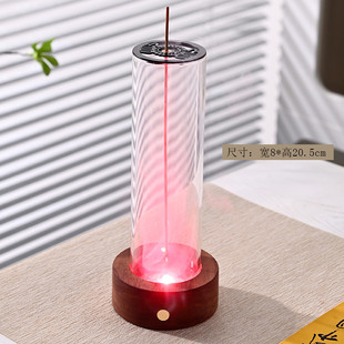 胡桃木香熏炉香插七彩倒挂香器创意线香檀香炉圆形玻璃接灰器摆件