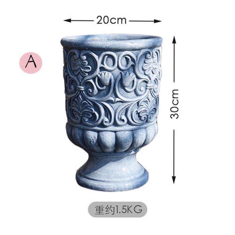 仿石花盆欧式简约氧化镁灰黑色浮雕小花缸法式复古花器装饰花盆子