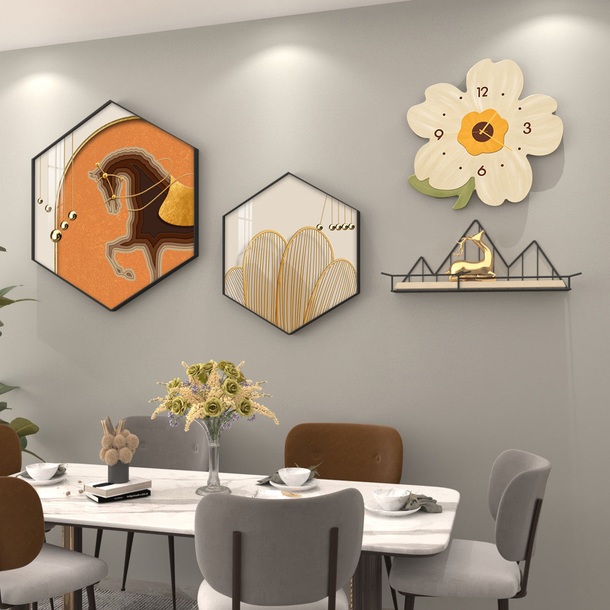 创意餐桌简约钟表挂画客厅饭厅餐厅装饰画背景墙北欧歺厅现代壁画