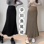 孕妇裙春秋装 褶皱肌理感宽松a字鱼尾裙孕妇垂感百搭半身