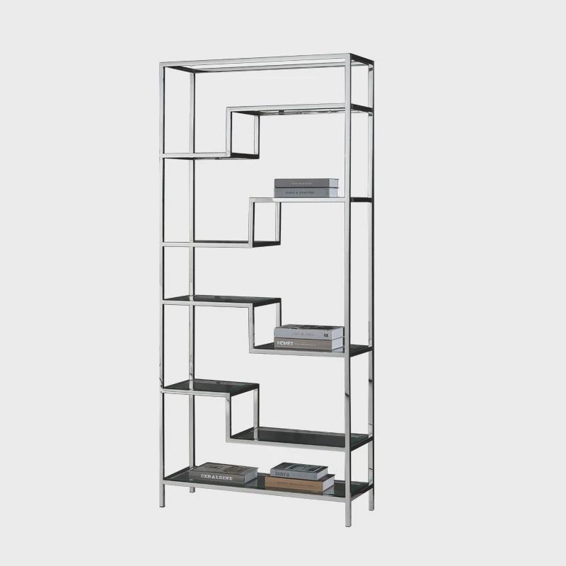 简约不锈钢落地服装店玻璃陈列架置物架轻奢酒柜透明展示柜收纳架