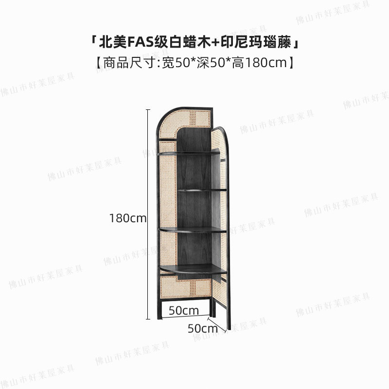 日式云奈角柜小户型落地书架复古藤编三角柜可移动角落架置物架客