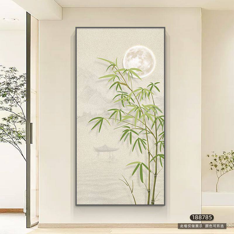 玄关装饰画现代简约原木风竹报平安走廊过道挂画入户高级竖版壁画